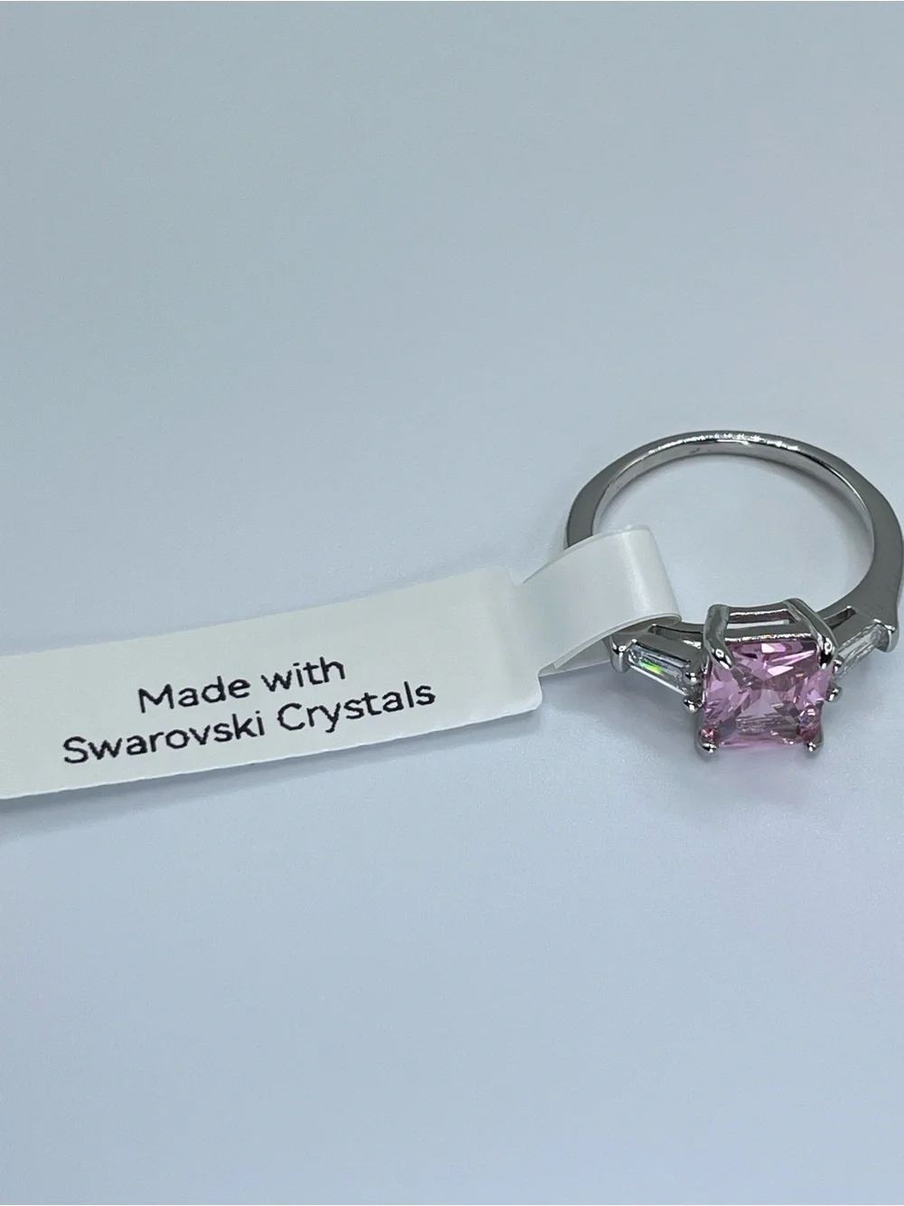 Swarovski Crystals Elements Pink Crystal Solitaire Glam Cocktail Ring Sz 9